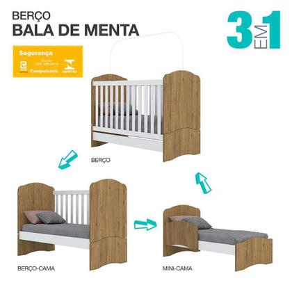 Berço Minicama Bala de Menta Rústico e Branco - Henn Imagem de Berço Minicama Bala de Menta Rústico e Branco