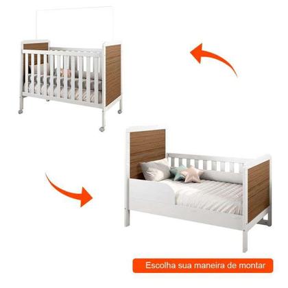 Berço Minicama Cloe com Colchão Juvenil D20 (12x148x68) Branco e Carvalho - Mobly Imagem de Berço Minicama Cloe com Colchão Juvenil D20 (12x148x68) Branco e Carvalho