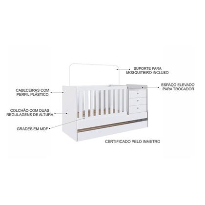Imagem de Berço Minicama com Cômoda e Cama Auxiliar Ruth Branco