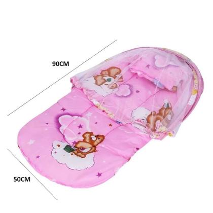 Imagem de Berco Mosquiteiro Barraca Mini Cama Colchonete Bebe Tenda Portatil Colchao Dobravel Ninho Infantil Rosa Meninas