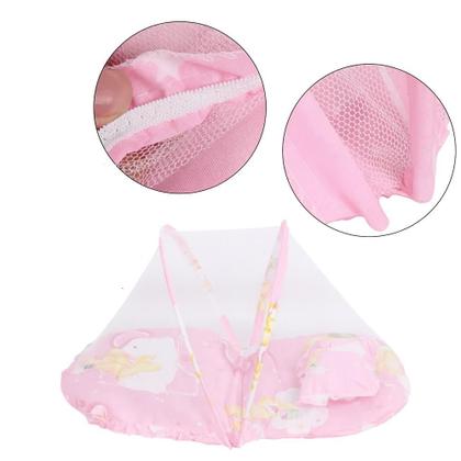 Imagem de Berco Mosquiteiro Barraca Mini Cama Colchonete Bebe Tenda Portatil Colchao Dobravel Ninho Infantil Rosa Meninas