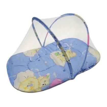 Imagem de Berço Mosquiteiro Tenda Portátil Cama Colchão Azul - Pais & Filhos