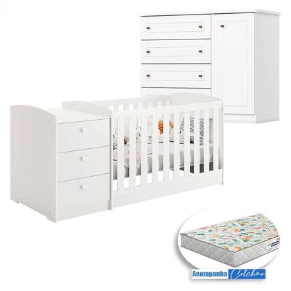 Imagem de Berço Multifuncional Atlanta e Cômoda Infantil Mississipi Henn Branco Ambiente Fosco com Colchão Gazin - Reller