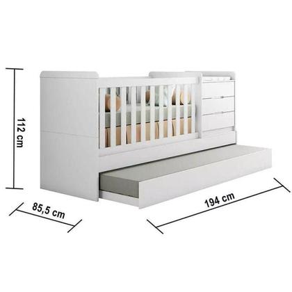 Imagem de Berço Multifuncional Cleo E Guarda Roupa Infantil 4 Portas Americano Ambiente Branco Fosco - Carolina