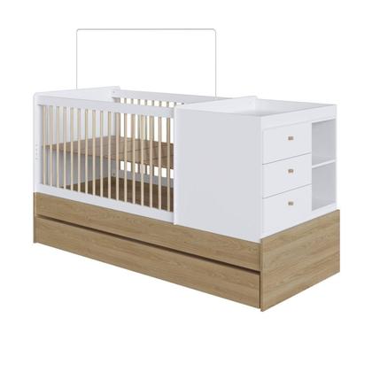 Imagem de Berço Multifuncional com Cama Auxiliar 3 Gavetas Aveiro Oak/Branco