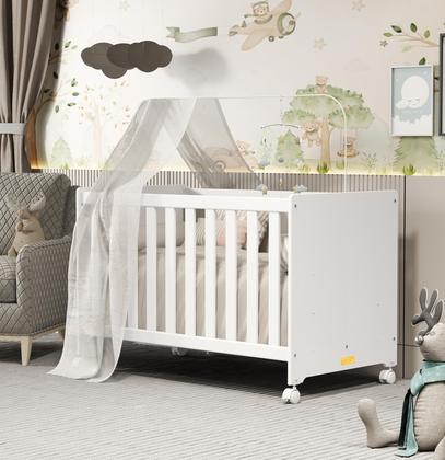 Imagem de Berço Multifuncional Com Colchão Impermeável Vira Mini Cama Carrinho Criança Caminha Cercadinho Cercado Menino Menina Bebê Jogo de Quarto Bebê