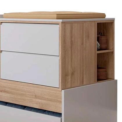 Imagem de Berço Multifuncional Sol e Mar com Colchão Guldi Baby D20 (10x70x130) Branco e Carvalho Treviso