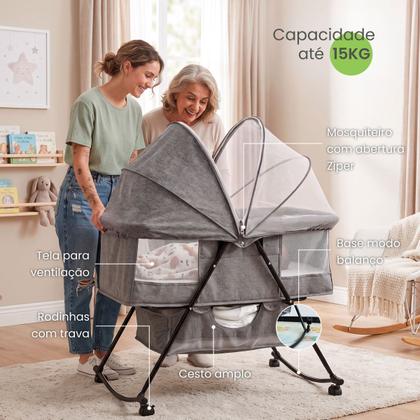 Imagem de Berço Para Bebê Moisés Balanço Portátil com Mosquiteiro até 15kg Pipdip