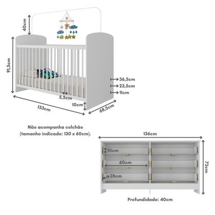 Imagem de Berço para Colchão 130 x 60cm com Cômoda Ana Lívia Multimóveis MP4291