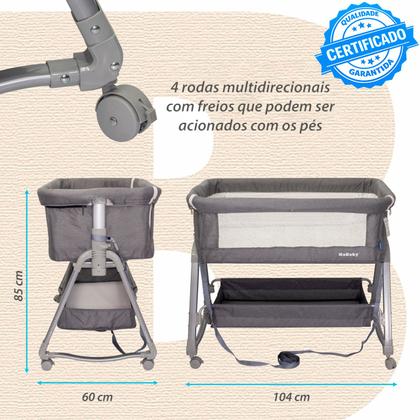 Imagem de Berço Portátil Moises Co-bed Com Balanço Mosquiteiro e Cesto Cinza - Kababy