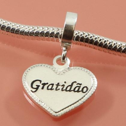 Imagem de Berloque Charms Coração Gratidão Prata Legitima 925