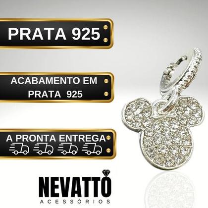Imagem de Berloque Cravejada Zircônia Mickey E Minnie Prata 925