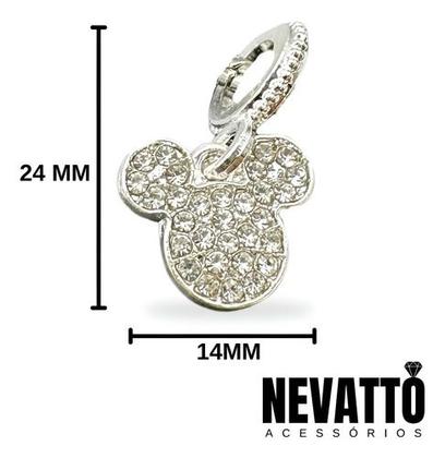 Imagem de Berloque Cravejada Zircônia Mickey E Minnie Prata 925