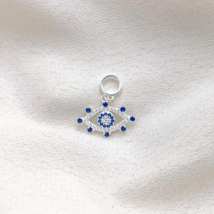 Imagem de Berloque Olho Grego azul prata 925 original legitima com pedras cravada para pulseira pandor vivar