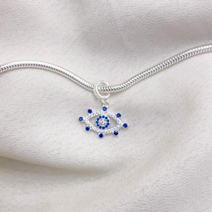 Imagem de Berloque Olho Grego azul prata 925 original legitima com pedras cravada para pulseira pandor vivar