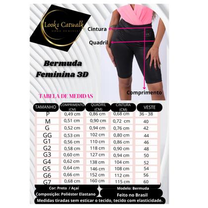 Imagem de Bermuda 3D com Bolso Shorts Moda Feminina Plus Size Verão