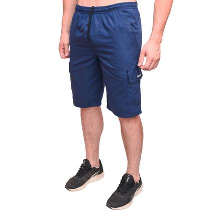 Imagem de Bermuda Brim Sarja Extra Plus Size Elástico Cordão Cargo 5 bolso Masculino Uniforme Mecânico