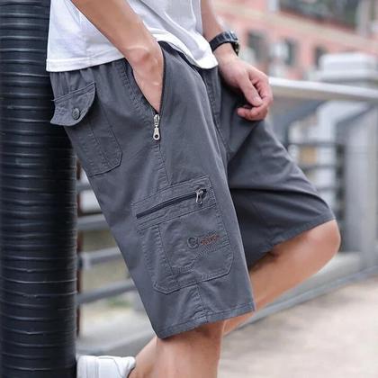 Imagem de Bermuda Cargo Masculina 6XL De Algodão Leve E Respirável Com Cordão Na Cintura E Bolsos Com Zíper