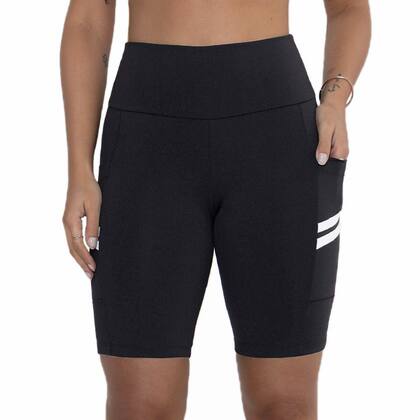 Imagem de Bermuda feminina academia ciclista fitness cós alto com bolso short ciclismo corrida suplex liso