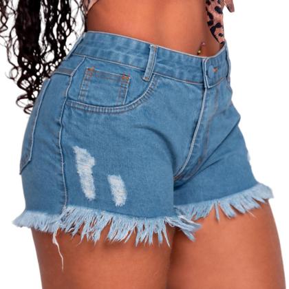 Imagem de Bermuda Feminina Jeans Curta Destroyed Barra Desfiada Hot Pants Levanta Bumbum