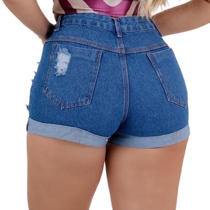 Imagem de Bermuda Feminina Jeans Curta Destroyed Cós Alto