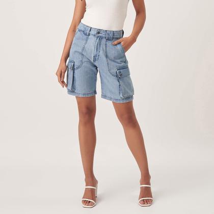 Imagem de Bermuda Jeans Bolso Fole Cargo Azul Claro