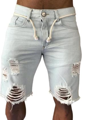 Imagem de Bermuda jeans   destroyed detonada/Kawipii/masculino/jeans claro fecho botao e ziper