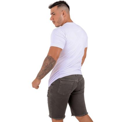 Imagem de Bermuda Jeans Masculino Casual Verde Militar Modelo Detonado Moda Masculina Short Tendência