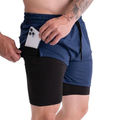 Bermuda Masculina Academia Exercícios Dryfit 2em1 com Bolso e