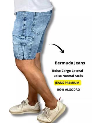 Imagem de Bermuda Masculina Jeans Bolso Cargo Com Algodão