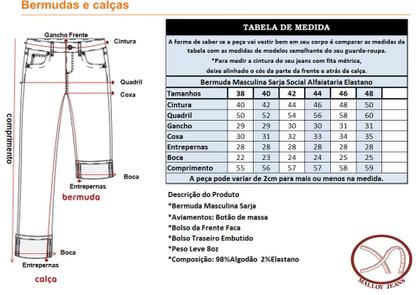 Imagem de Bermuda Masculina Sarja Elastano Esporte Fino Bolso Faca Malloy