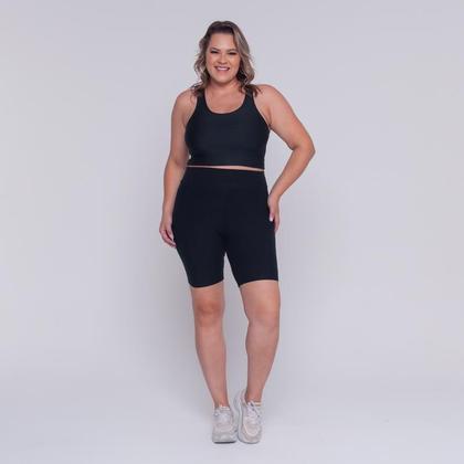 Imagem de Bermuda Plus Size Academia Fitness Preta Cotton