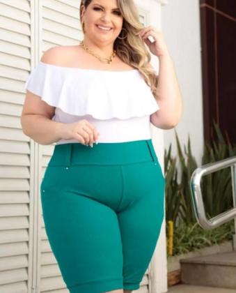 Imagem de Bermuda Plus Size Feminina Cotton Jeans Cós Alto Emagrece