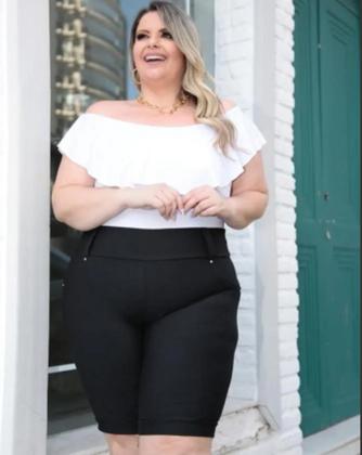 Imagem de Bermuda Plus Size Feminina Cotton Jeans Cós Alto Emagrece