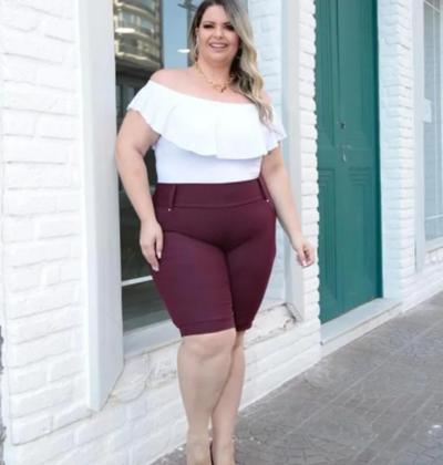 Imagem de Bermuda Plus Size Feminina Cotton Jeans Cós Alto Emagrece