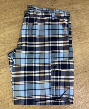 Imagem de Bermuda Plus Size Masculina Sarja Xadrez Bolso Cargo Algodão com Elastano Extra Grande