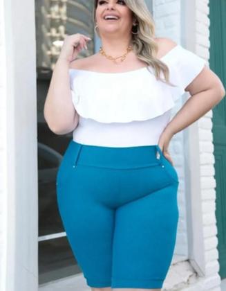 Imagem de Bermuda Plus Size Modeladora Cotton Jeans Cós Alto 46 Ao 56