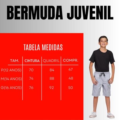 Imagem de Bermuda Sarja Juvenil Cargo Cós Elastico E Cordão Ajustador