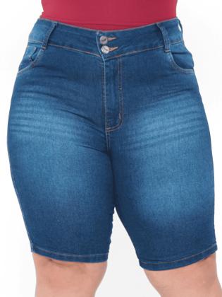 Imagem de Bermuda Short Jeans Feminino Plus Size Cintura Alta Escuro Lycra/Elastano