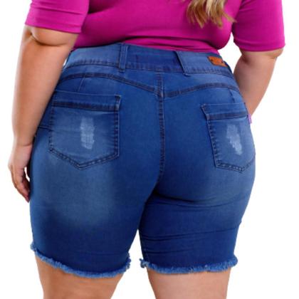 Imagem de Bermuda Short Jeans Plus Size Pedal Feminino Cintura Alta Ciclista