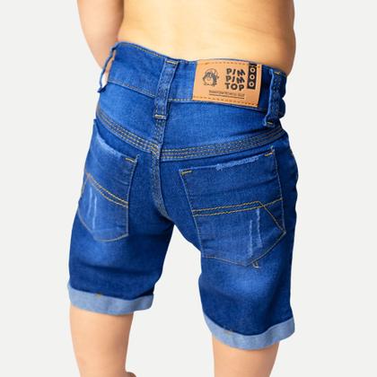 Imagem de Bermuda Shorts Jeans Infantil Masculino Azul Elastano 1 a 3 Anos