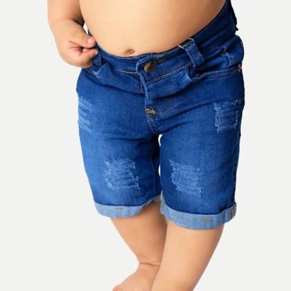 Imagem de Bermuda Shorts Jeans Infantil Masculino Azul Elastano 1 a 3 Anos