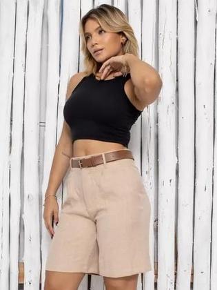 Imagem de Bermuda Social Feminina em Duna com Cinto e Bolsos -SH-0015