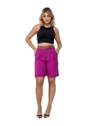 Imagem de Bermuda Social Feminina em Duna com Cinto e Bolsos -SH-0015