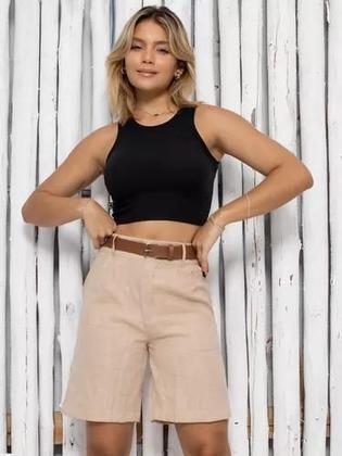 Imagem de Bermuda Social Feminina em Duna com Cinto e Bolsos -SH-0015