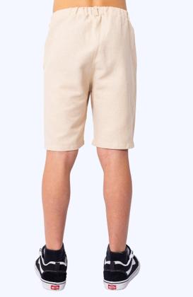 Imagem de Bermuda Social Sarja Masculina Juvenil com Bolsos Frontais, Elástico no Cós Traseiro, Botão Frontal e Braguilha Não Funcional