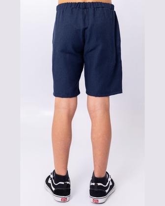 Imagem de Bermuda Social Sarja Masculina Juvenil com Bolsos Frontais, Elástico no Cós Traseiro, Botão Frontal e Braguilha Não Funcional