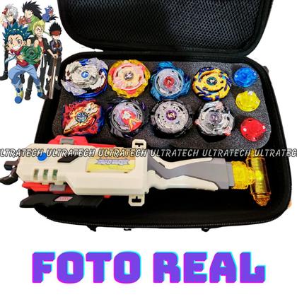 Beyblade Maleta Kit Com 8 Beyblade + Lançador Dupla Rotação
