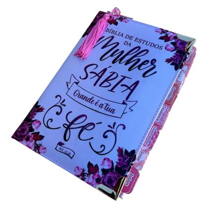 Imagem de Bíblia da Mulher Sábia de Estudos Branca Fé com Abas adesivas + marca páginas