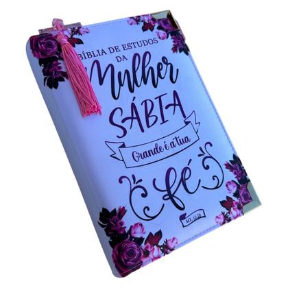 Imagem de Bíblia da Mulher Sábia de Estudos Branca Fé com Abas adesivas + marca páginas